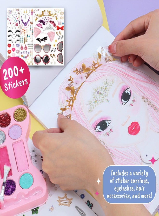 BSCOOL Make-up Artist. 3 in 1 Fun Makeup, Sticker, Coloring Kit, Includes Color Pencils, Makeup Palette, and 200+ Stickers. for Girls Ages 5,6,7,8. Christmas Gift for Girls - Image 2